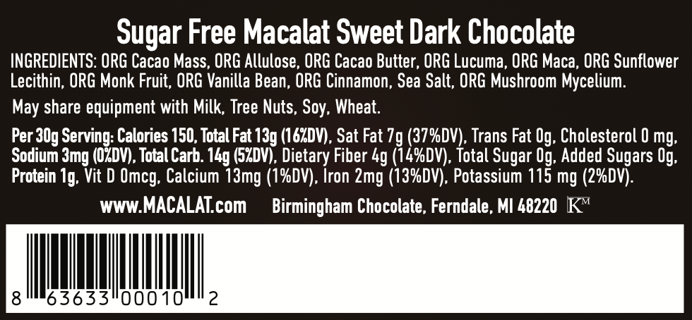 Macalat Organic Sweet Dark Chocolate Bar